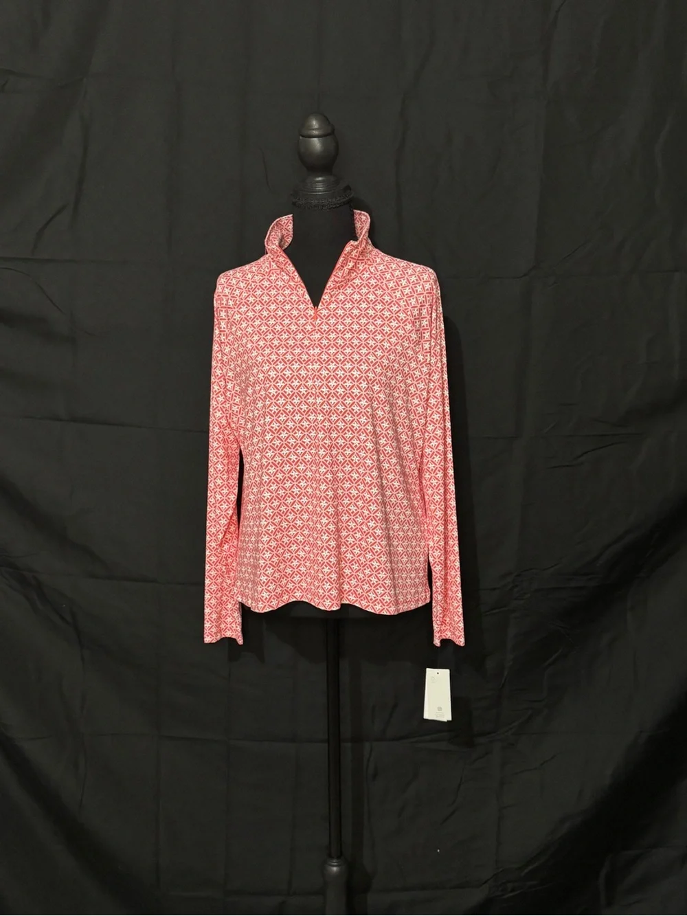 NWT Lands' End Pink Geometric Floral Long Sleeve Rashguard Quarter Zip L 14-16